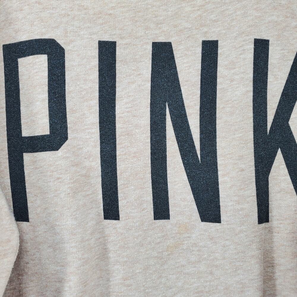 VS Pink Y2K Athletic Oversized Logo Jeweled Long Sleeve Sweatshirt Oatmeal Tan S - Picture 2 of 9